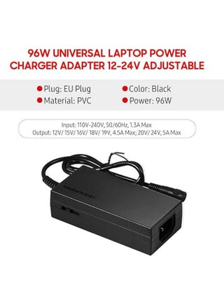 Power Adapter, 96W Universal Laptop Power Charger AC Adapter with 8 DC Jack Plug Converters 12V to 24V Adjustable Portable Charger EU Plug - view 4